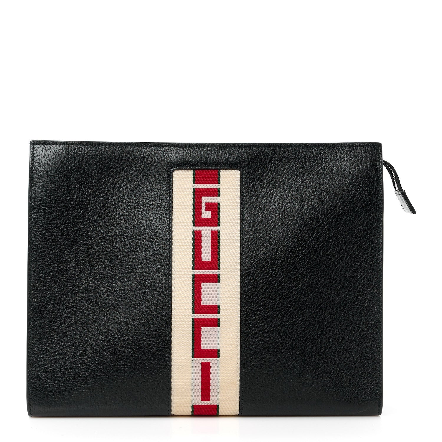 Gucci Textured Dollar Calfskin Nylon Gucci Stripe New Web Cosmetic Case Black Ecru Verde Rosso 1 of 12