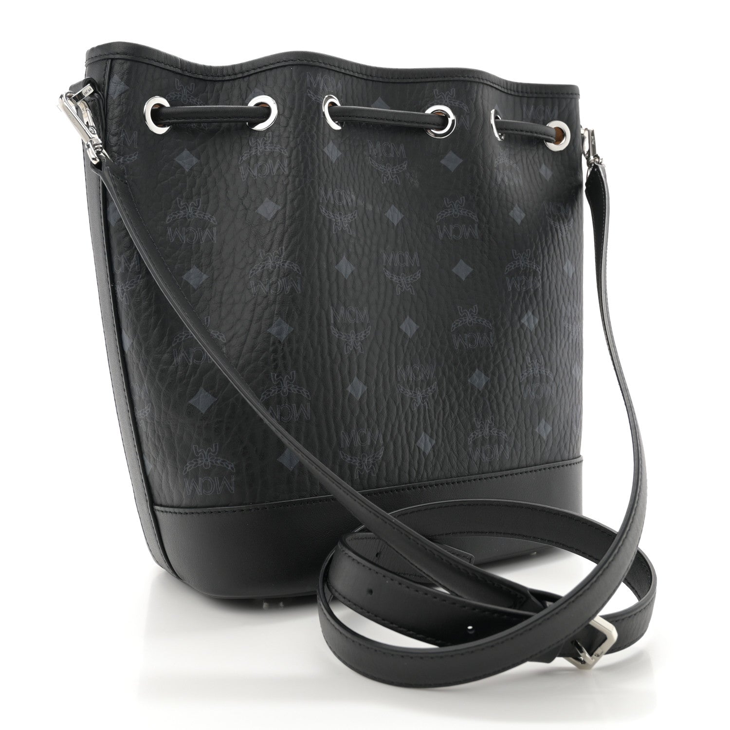 MCM Visetos Medium Dessau Drawstring Bucket Bag Black 4 of 11
