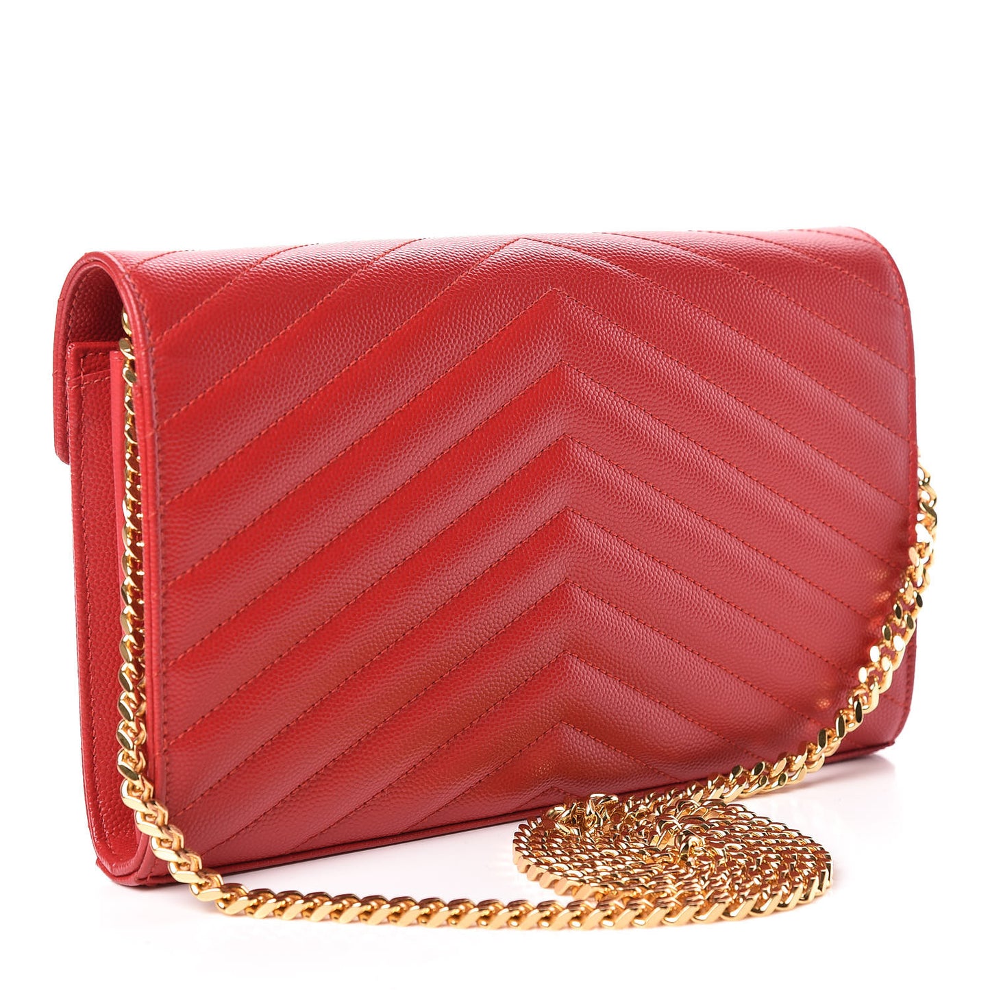 Grain De Poudre Matelasse Chevron Monogram Chain Wallet New Red