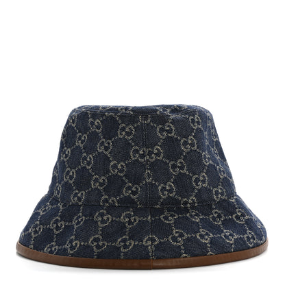 Gucci Washed Jacquard Denim Nappa GG Monogram Oscar Bucket Hat M Denim Cuir 4 of 9