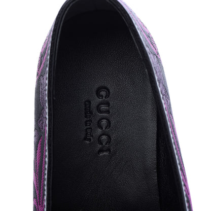 Gucci Floral Jacquard Womens Horsebit Jordaan Loafers 37 Black Begonia 7 of 9