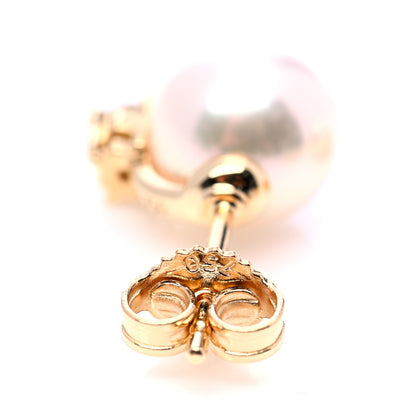 Mikimoto 18K Yellow Gold Diamond Akoya Pearl 7-7.5mm Stud Earrings 7 of 8