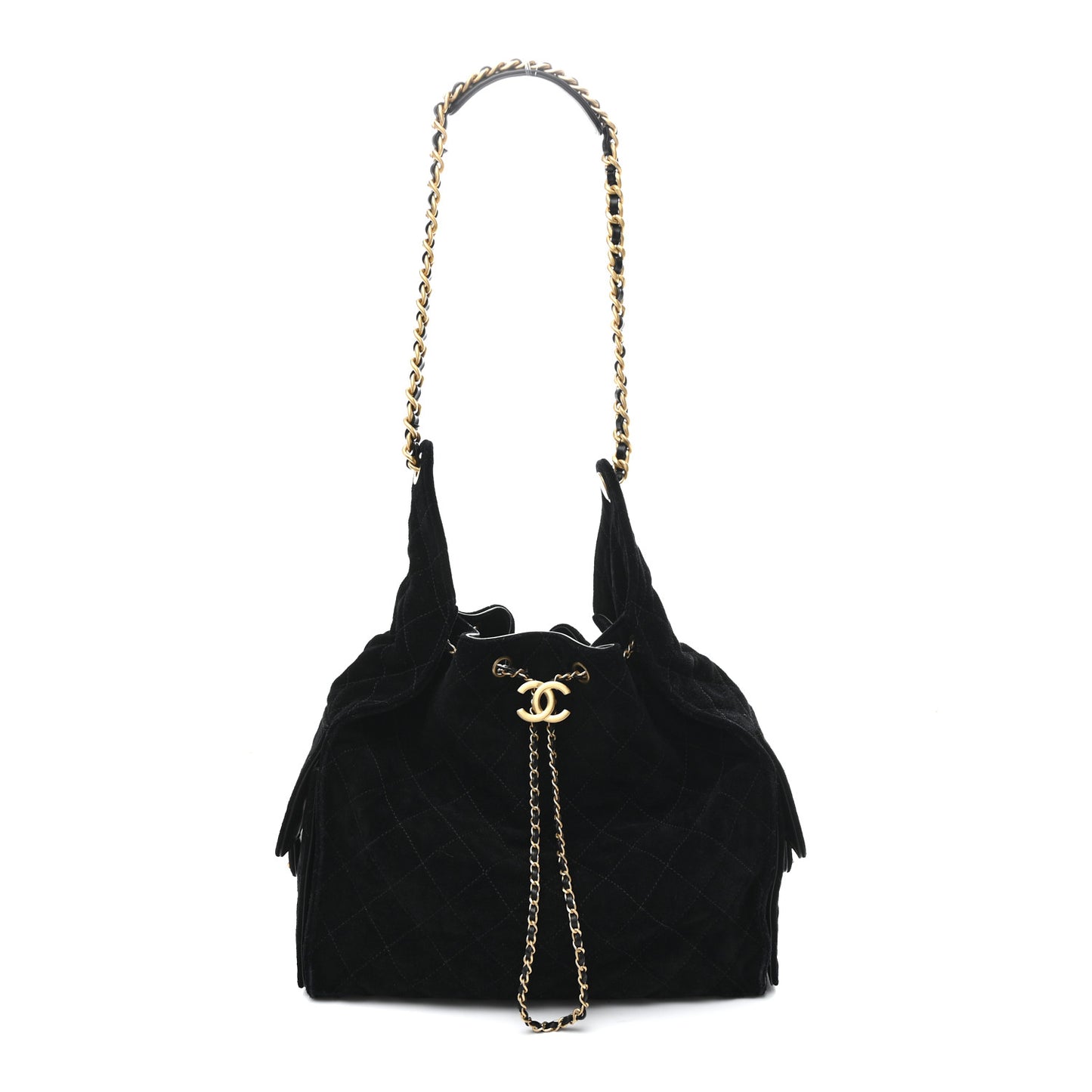 Suede Quilted Medium Chanel 25 Handbag Black