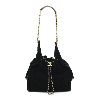 Chanel Suede Quilted Medium Chanel 25 Handbag Black 1 of 10
