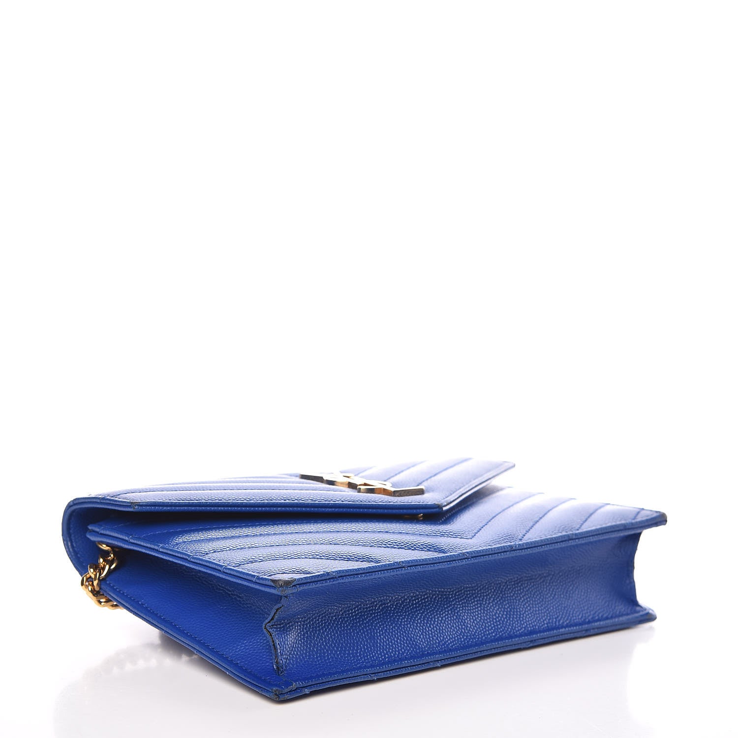 Saint Laurent Grain De Poudre Matelasse Chevron Monogram Envelope Chain Wallet Blue Majorelle 4 of 17