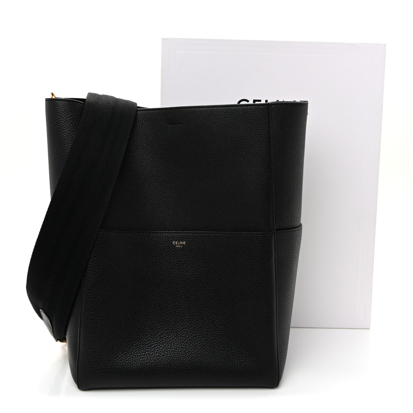 Soft Grained Calfskin Sangle Bucket Bag Black