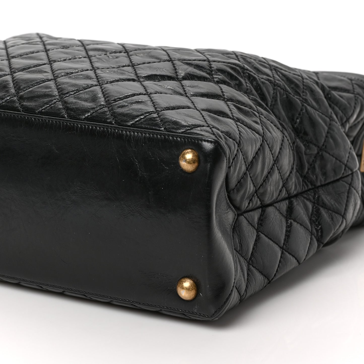 Glazed Calfskin Quilted Large Boy Tote Black