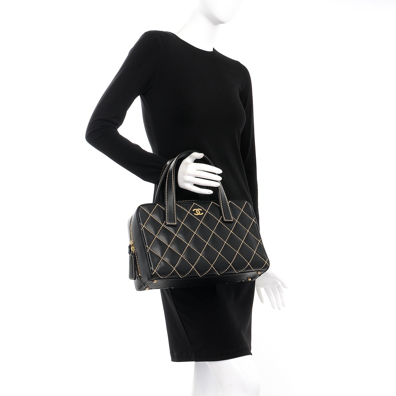 Chanel Calfskin Contrast Stitch Surpique Bowler Black 2 of 7