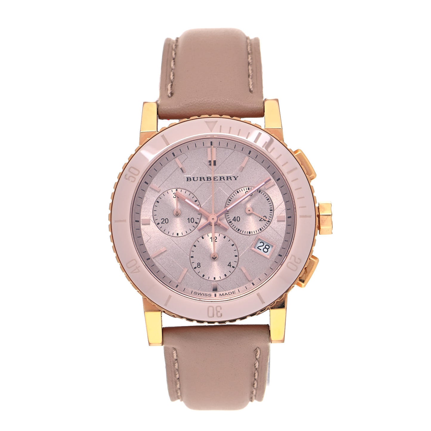 Stainless Steel Calfskin 38mm Chronograph Quartz Watch Rose BU9704