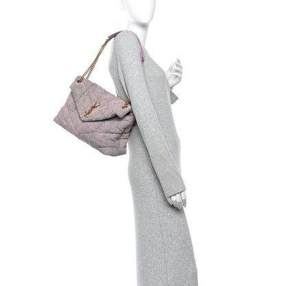 Saint Laurent Denim Quilted Medium Loulou Puffer Monogram Chain Satchel Bleached Lilac 2 of 11