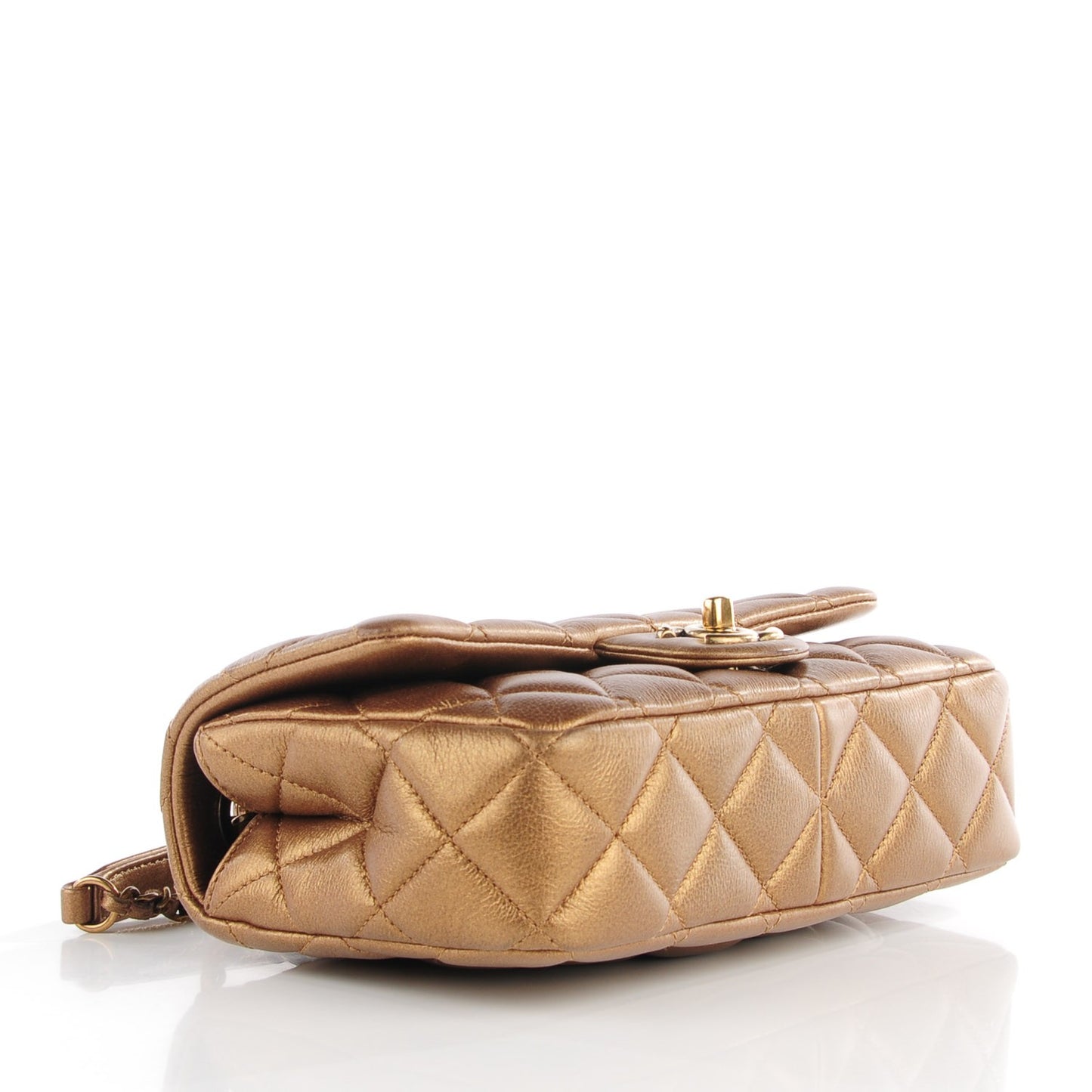 Metallic Calfskin Quilted Medallion Small Flap Gold