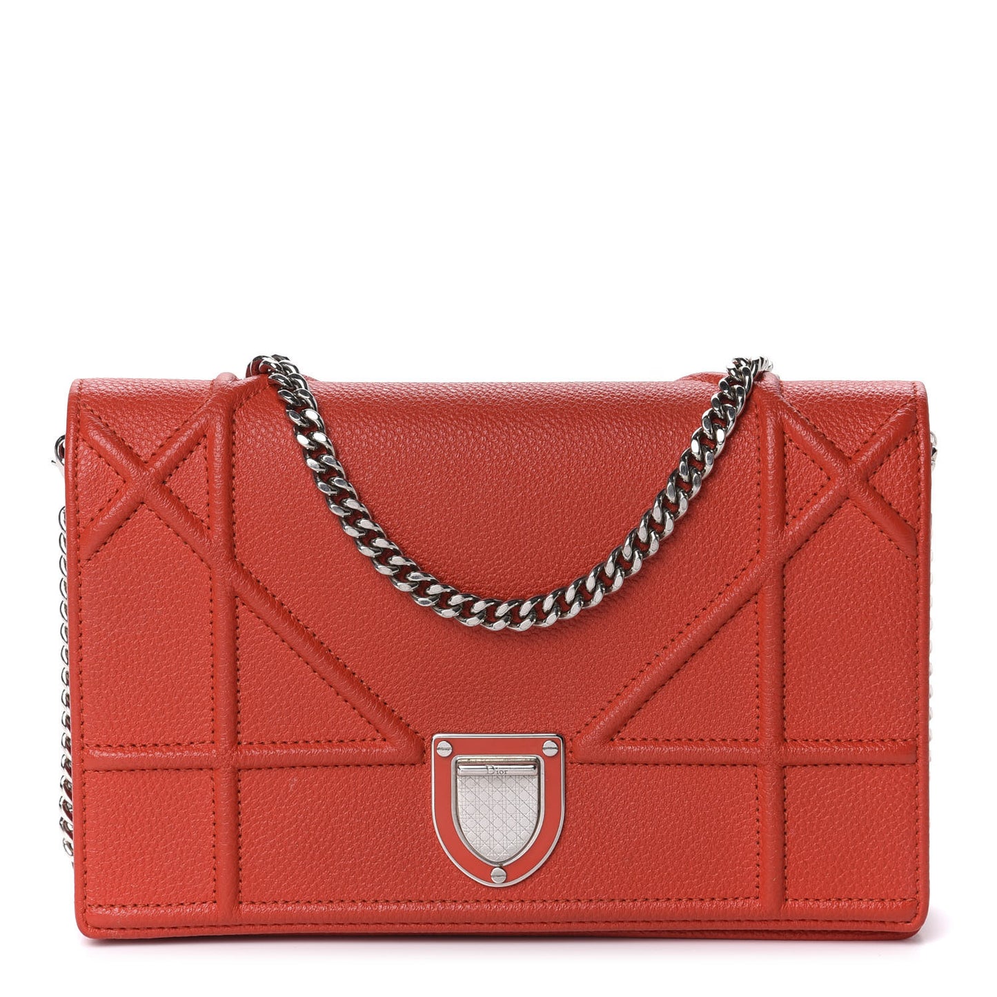 Grained Calfskin Diorama Wallet on Chain Pouch Red