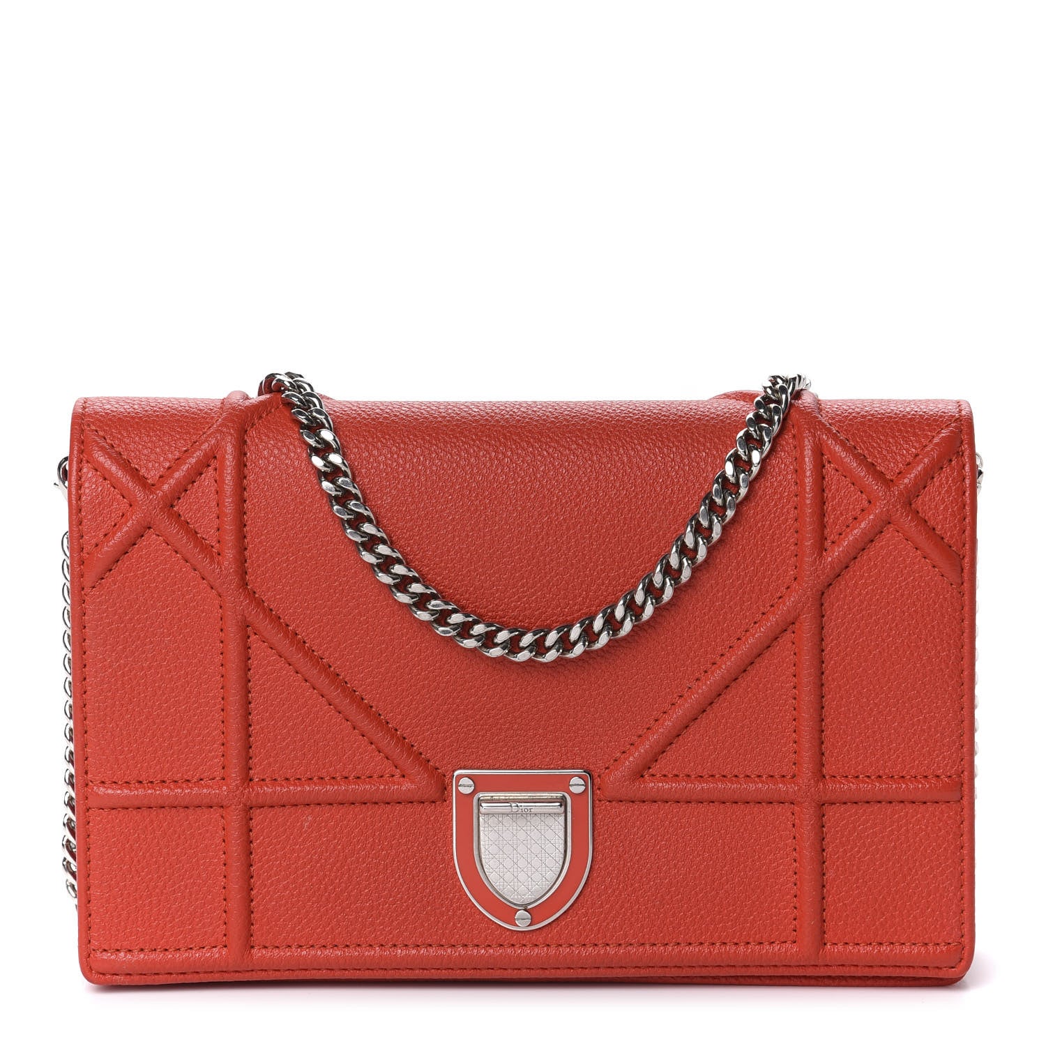 Christian Dior Grained Calfskin Diorama Wallet on Chain Pouch Red 1 of 13
