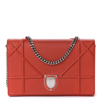 Christian Dior Grained Calfskin Diorama Wallet on Chain Pouch Red 1 of 13