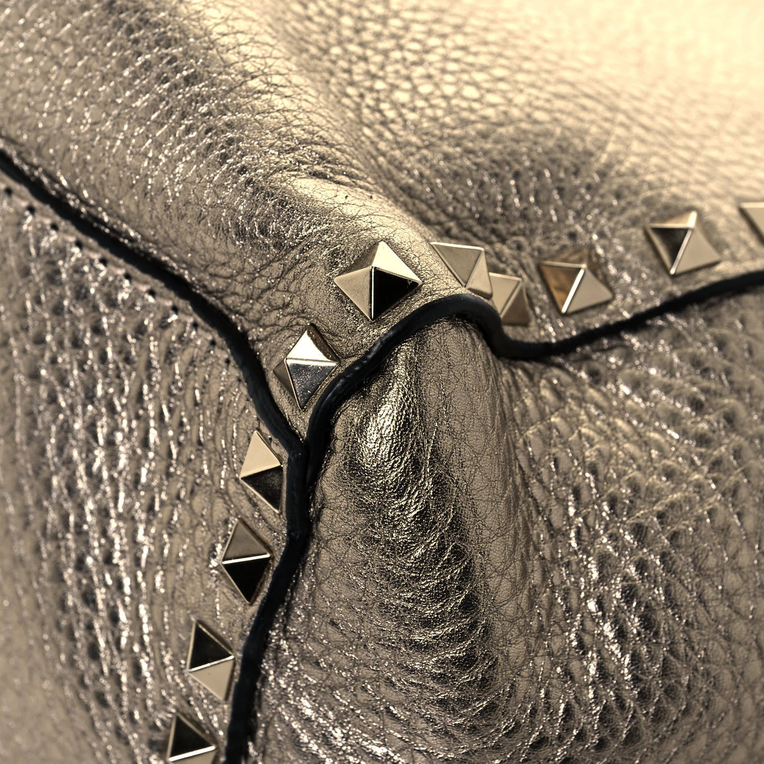 Valentino Garavani Metallic Grained Calfskin Rockstud Double Handle Tote Sasso 11 of 14