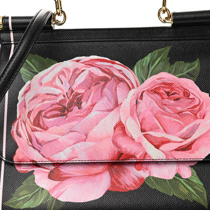 Dolce & Gabbana Dauphine Rose Print Medium Miss Sicily Satchel Black 8 of 10