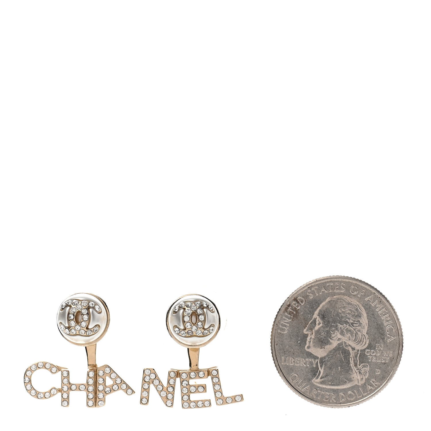 Chanel Pearl Crystal Logo Earrings Gold Pearly White 2 of 5