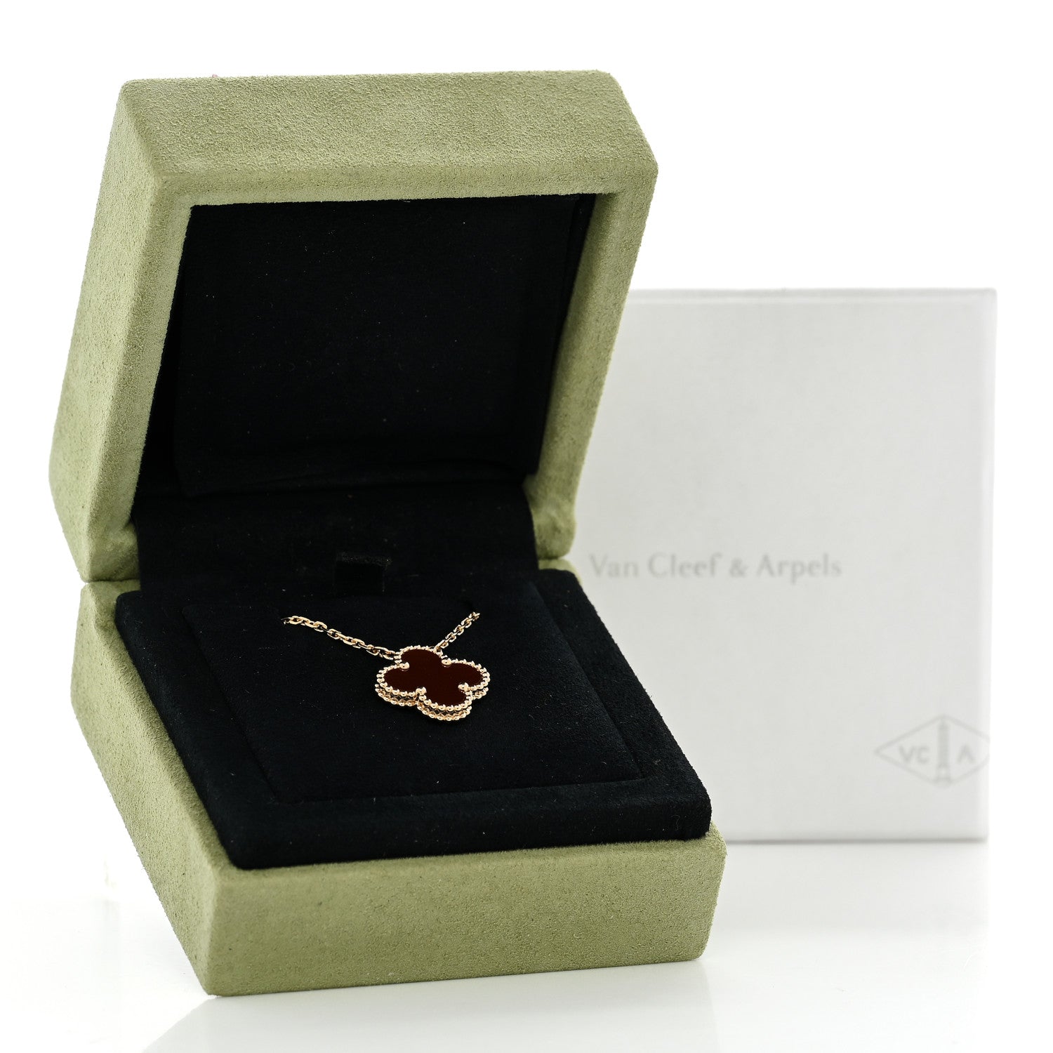 Van Cleef & Arpels 18K Yellow Gold Carnelian Vintage Alhambra Pendant Necklace 6 of 6