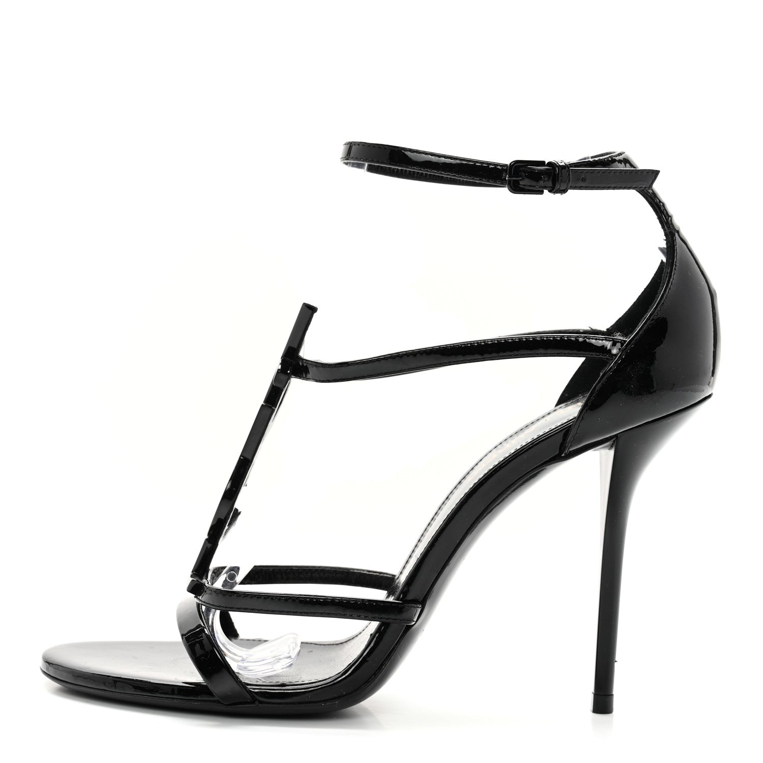 Saint Laurent Patent Cassandra Ankle Strap Sandals 37.5 Black 1 of 10