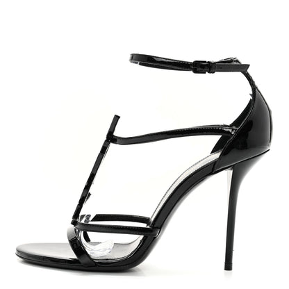 Saint Laurent Patent Cassandra Ankle Strap Sandals 37.5 Black 1 of 10