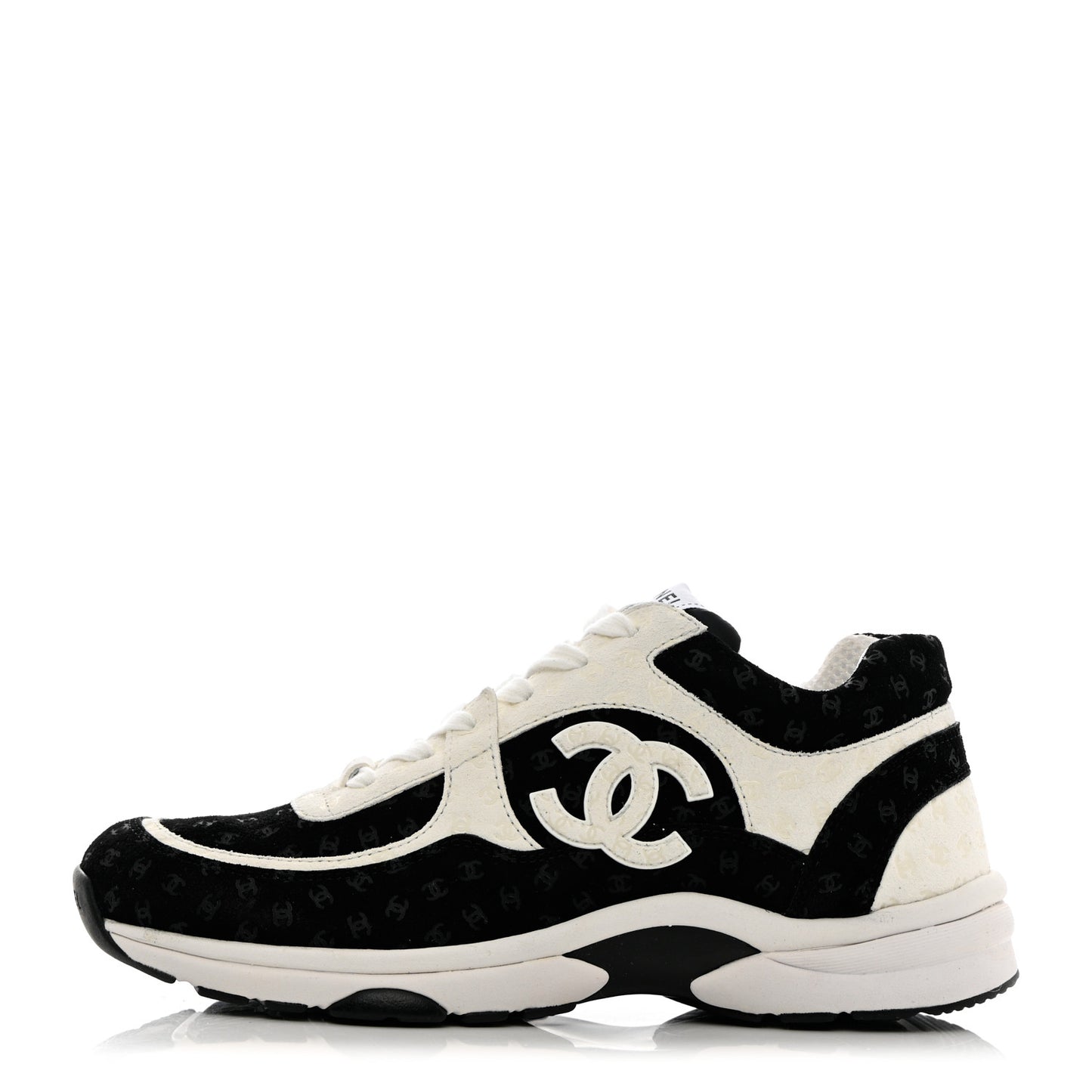 Nylon Suede Calfskin Printed CC Sneakers 39.5 White Black