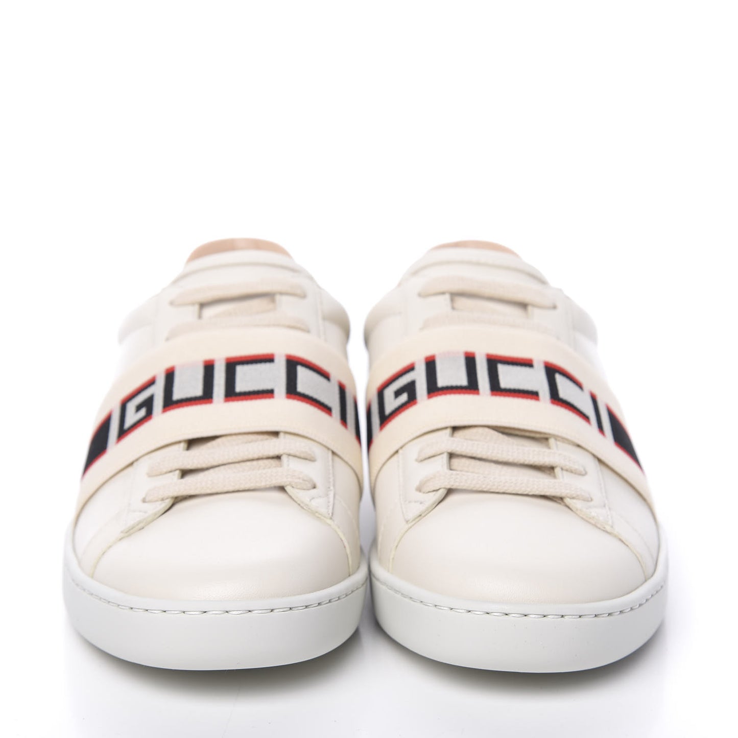 Calfskin Stripe Womens New Ace Sneakers 36 New Mystic White Ecru Red Flame