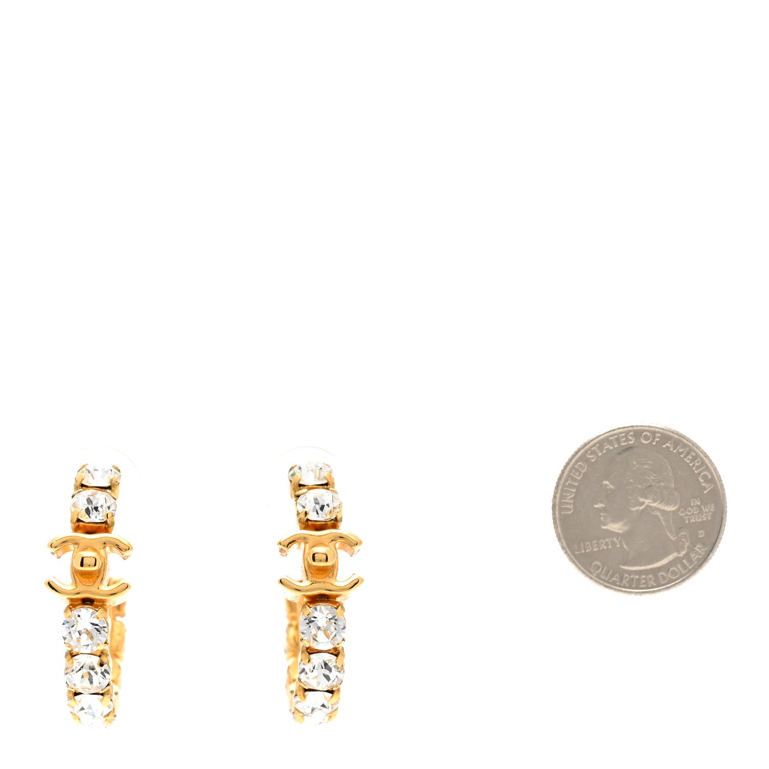 Chanel Crystal CC Turnlock Hoop Earrings Gold 2 of 5