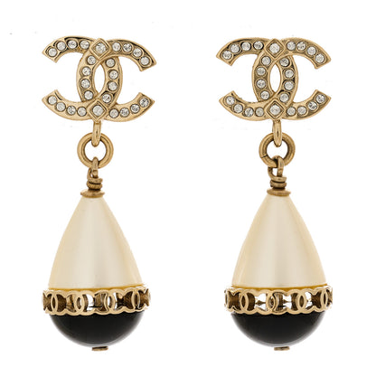 Chanel Crystal Pearl CC Fantasy Drop Earrings Gold Black 1 of 4