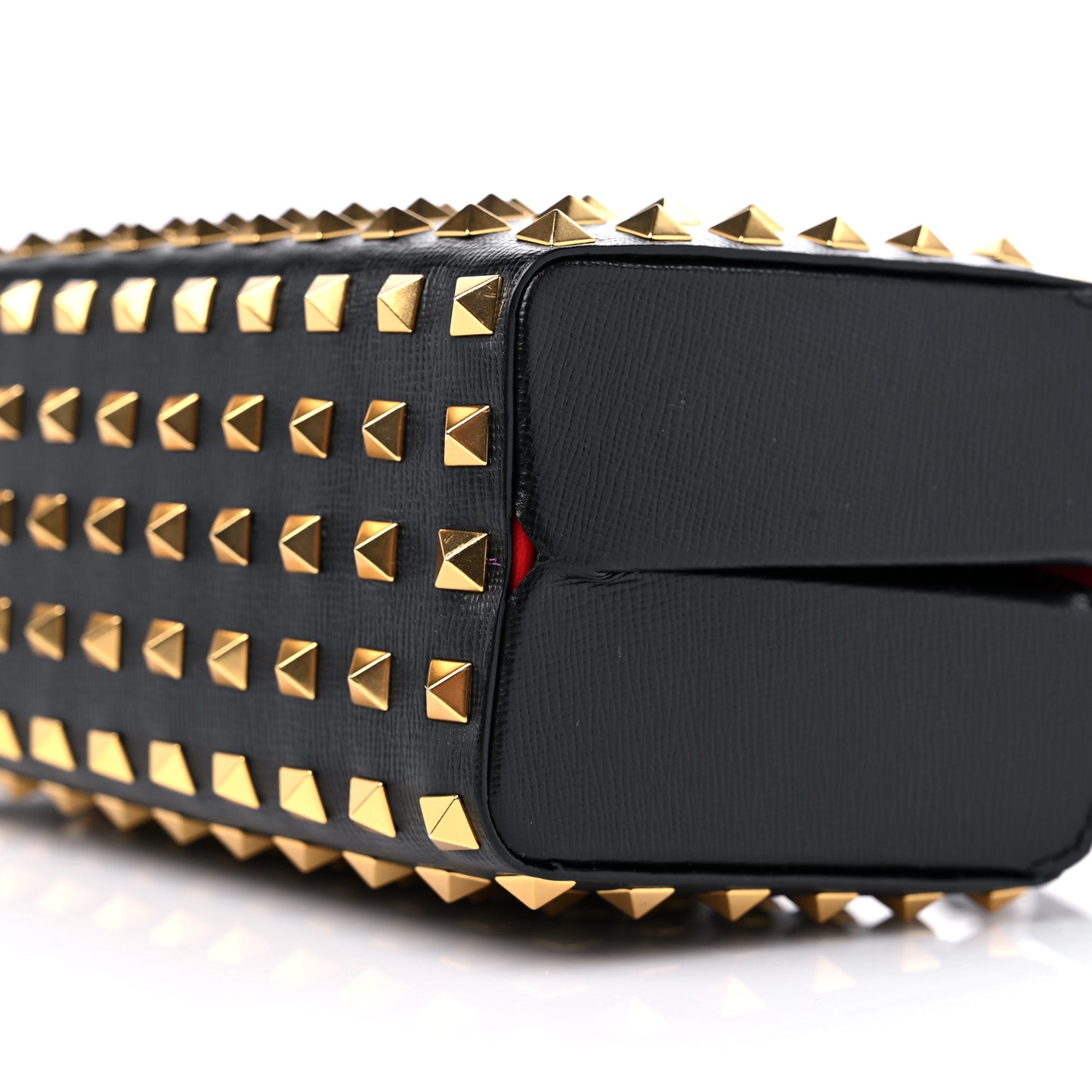Grainy Calfskin Rockstud Allover Alcove Box Shoulder Bag Black