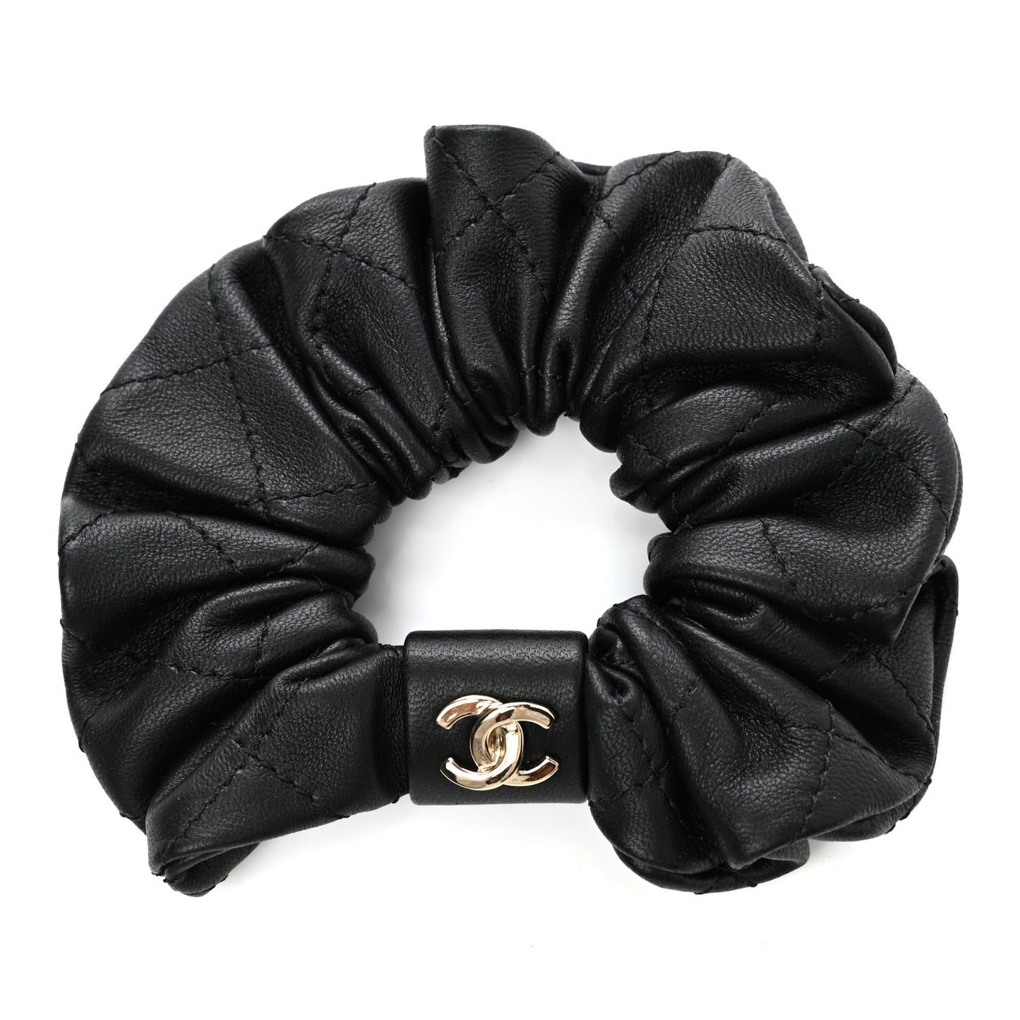 Lambskin Quilted CC Hair Scrunchie Black