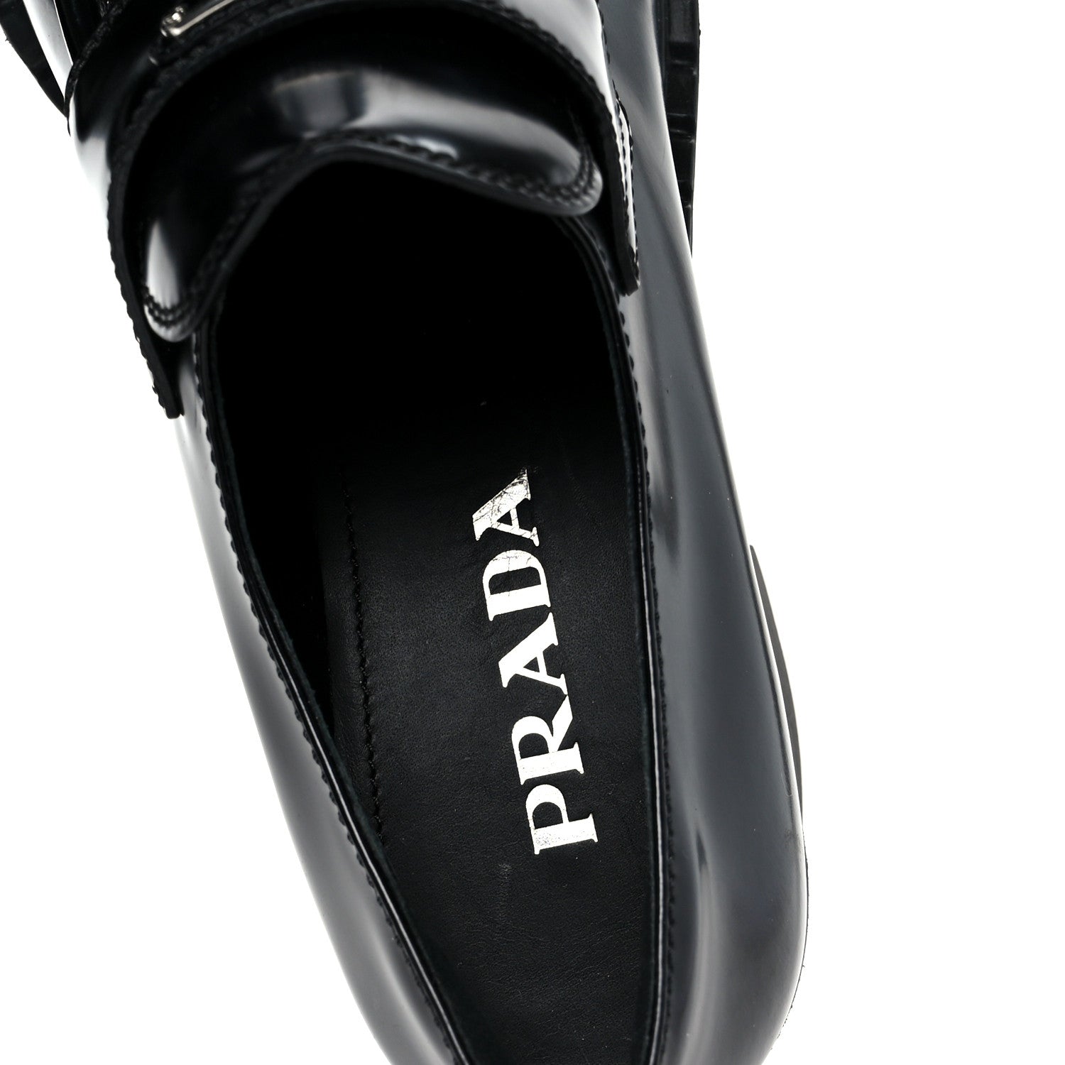 Prada Spazzolato Metal Triangle Logo 85mm Loafers 40 Black 1810753