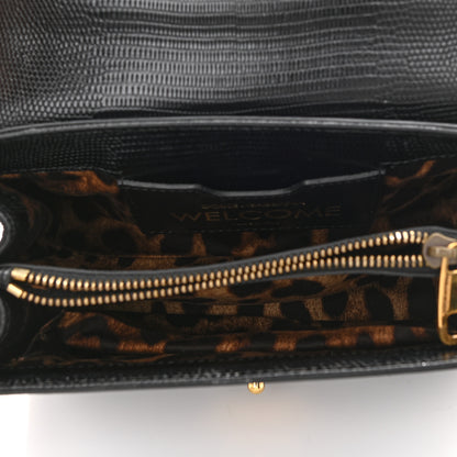 Dolce & Gabbana Iguana Calfskin Embossed Mini Welcome Crossbody Bag Black 8 of 15