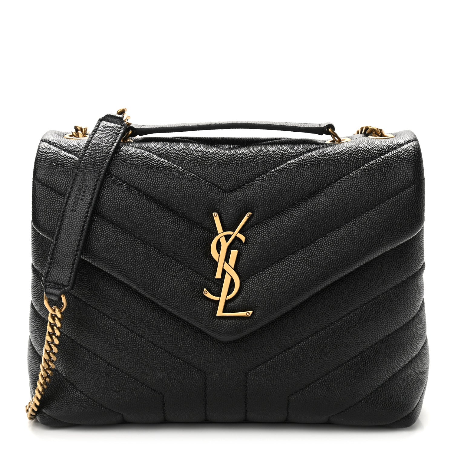 Saint Laurent Grain de Poudre Calfskin Y Quilted Monogram Small Loulou Chain Satchel Black 2 of 17