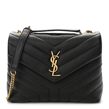 Saint Laurent Grain de Poudre Calfskin Y Quilted Monogram Small Loulou Chain Satchel Black 2 of 17