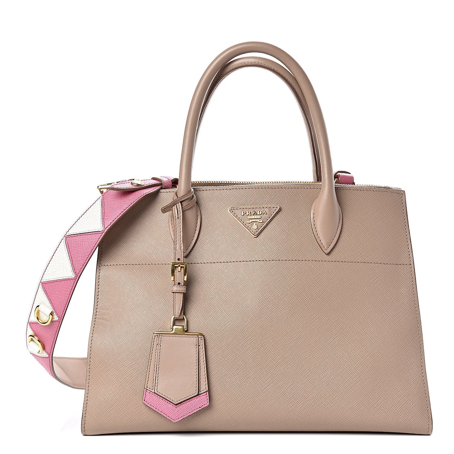 Saffiano City Calfskin Greche Medium Paradigme Bag Cammeo Begonia