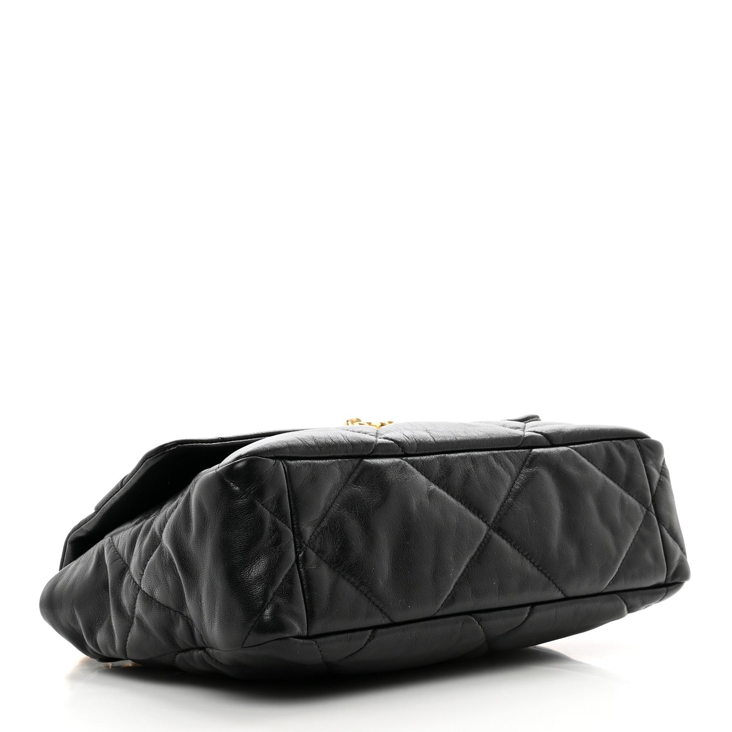 Shiny Goatskin Quilted Large Chanel 19 Flap Black