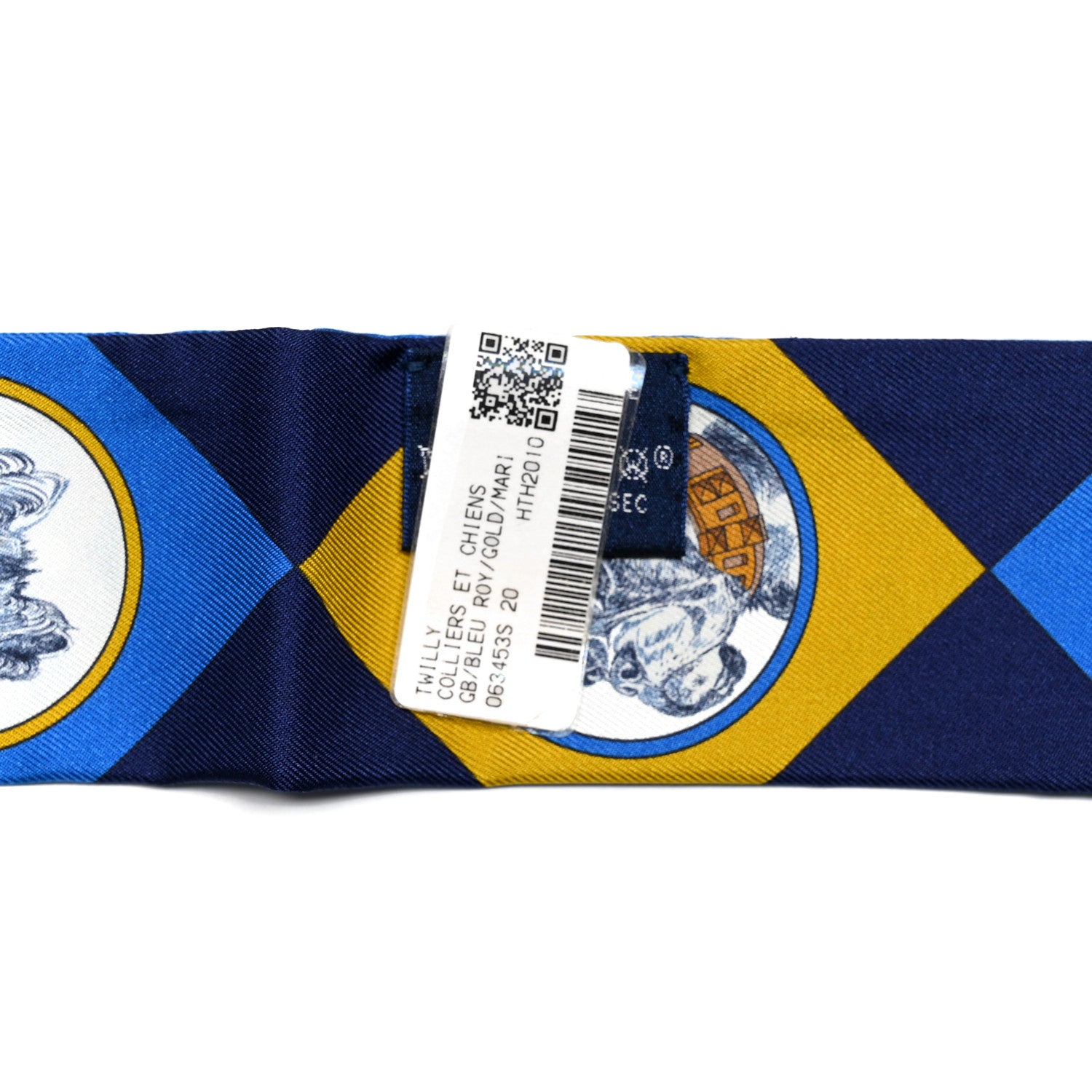 Hermes Silk Colliers Et Chiens Twilly Blue Roy Gold Marine 4 of 4