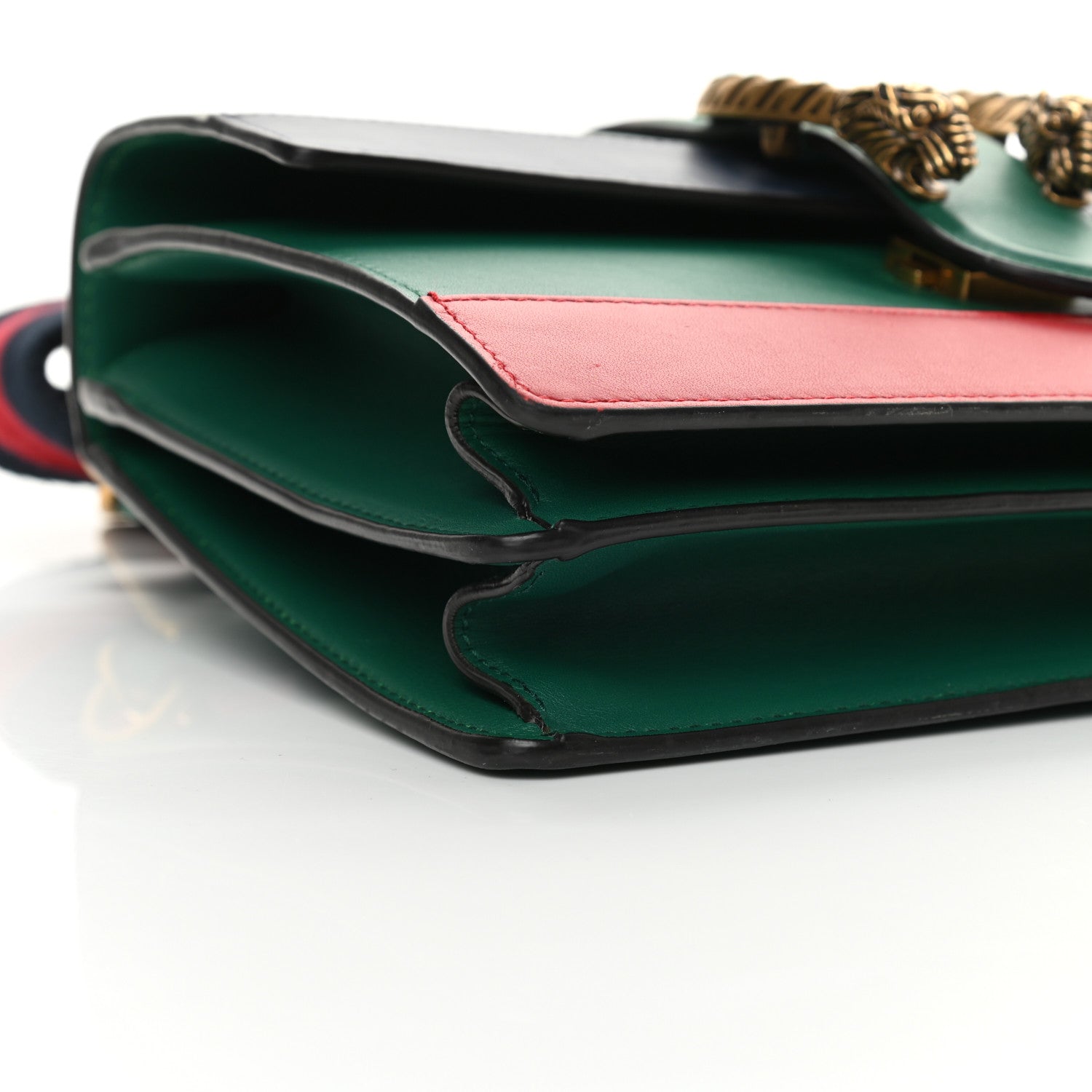 Gucci Moon Calfskin Web Medium Dionysus Bamboo Top Handle Bag Emerald Blue Hibiscus Red 9 of 19