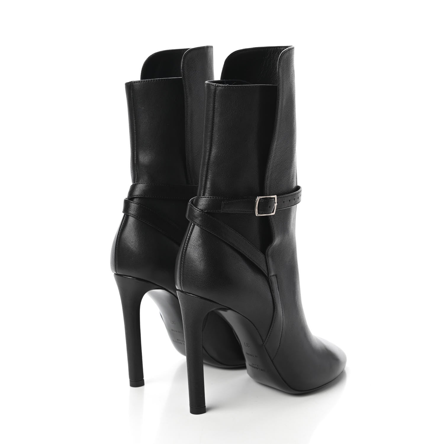 Saint Laurent Nappa Mica Buckle Ankle Booties 37 Black 4 of 9