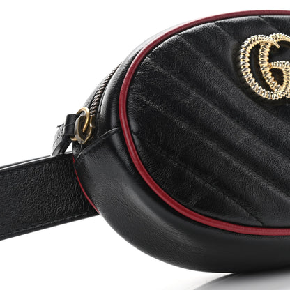 Gucci Azalea Calfskin Matelasse Diagonal Torchon GG Marmont Belt Bag 85 34 Black Romantic Cerise 9 of 10