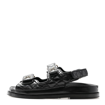 Chanel Lambskin Quilted Velcro Dad Chain CC Slide Sandals 35 Black 1 of 14