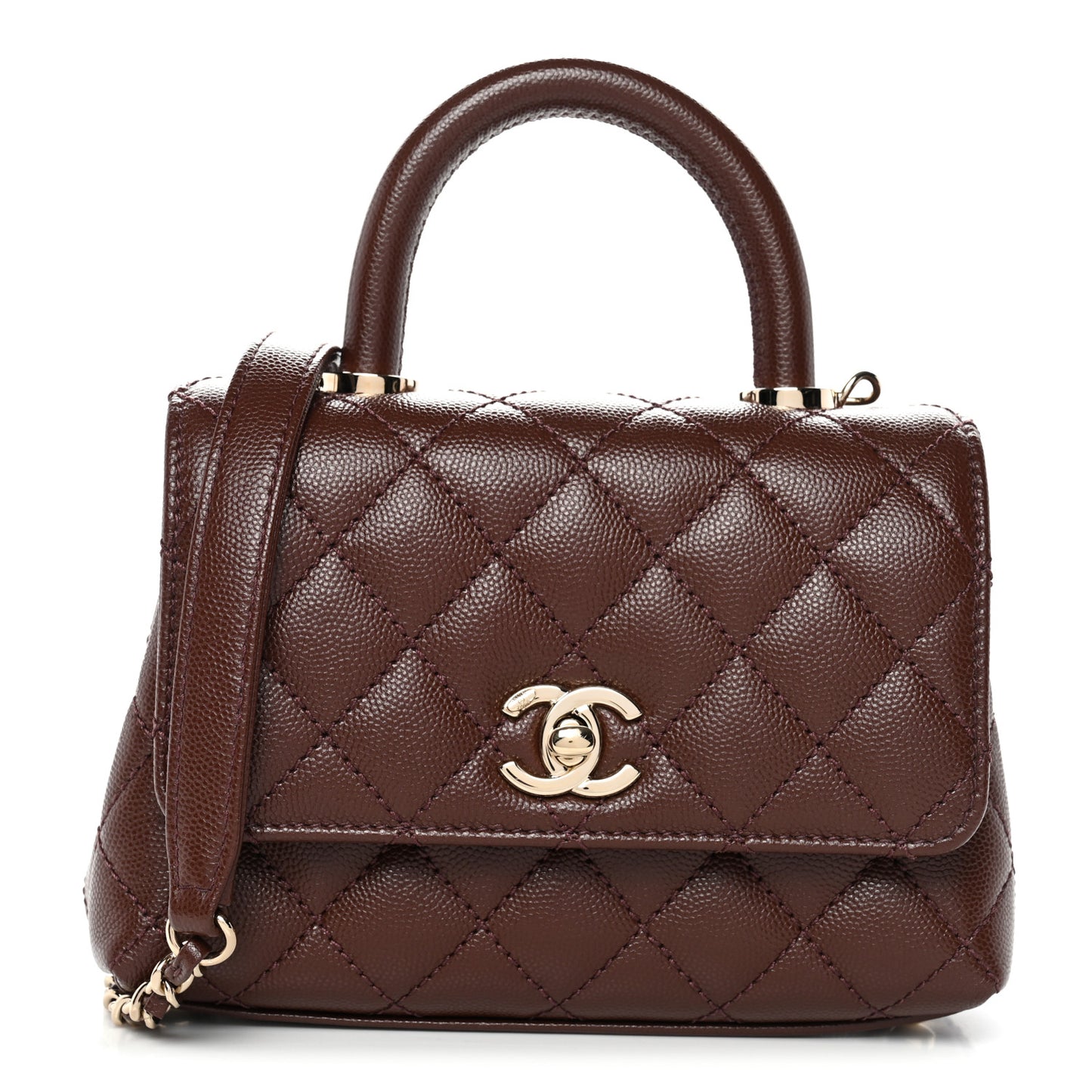 Caviar Quilted Extra Mini Coco Handle Flap Dark Brown