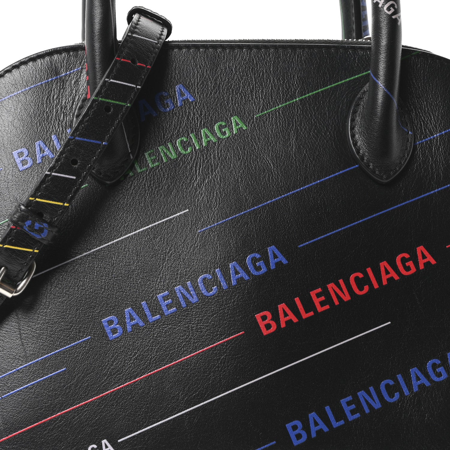 Balenciaga Calfskin Logo Print S Ville Top Handle Bag Black