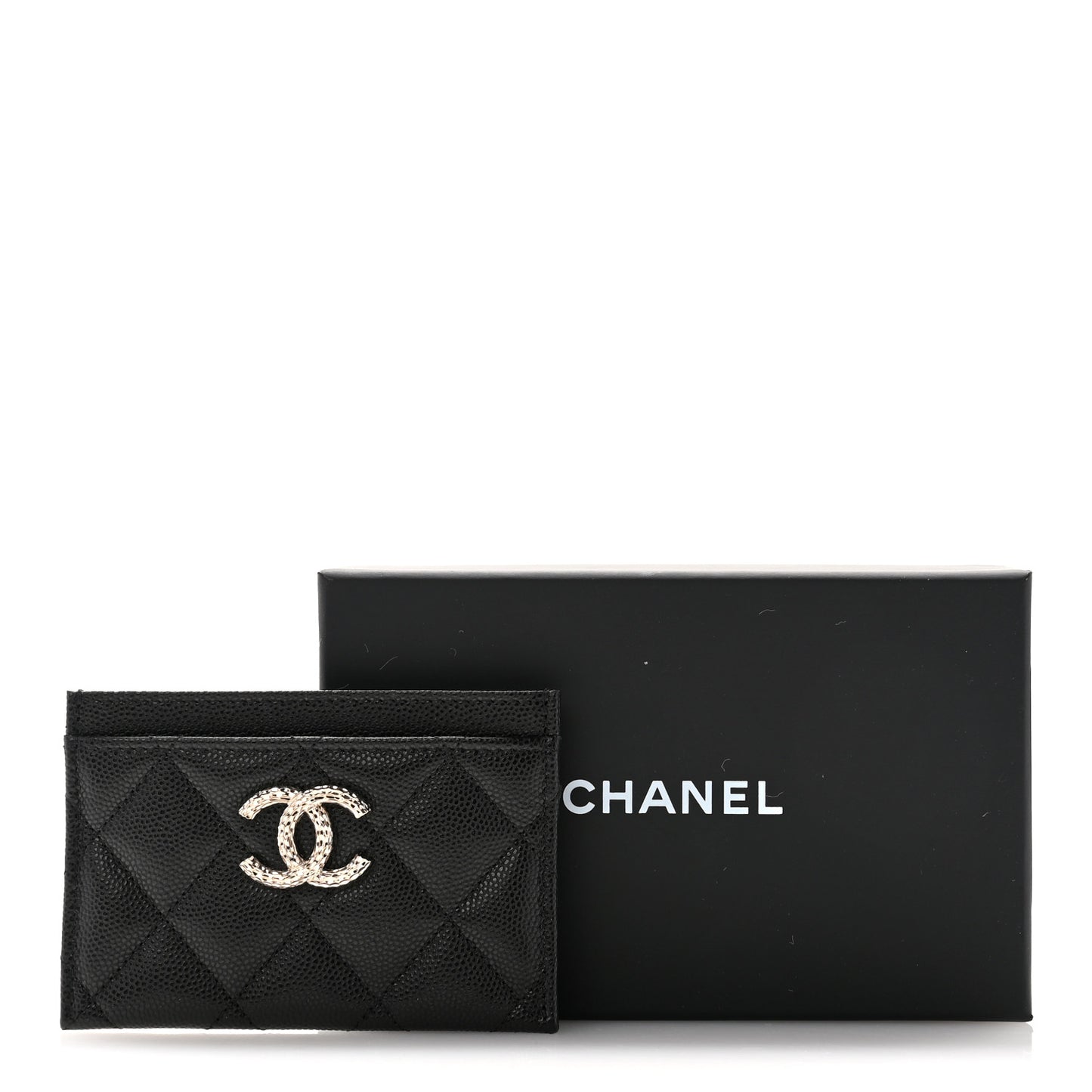 Caviar Quilted Hammered CC Card Holder Black