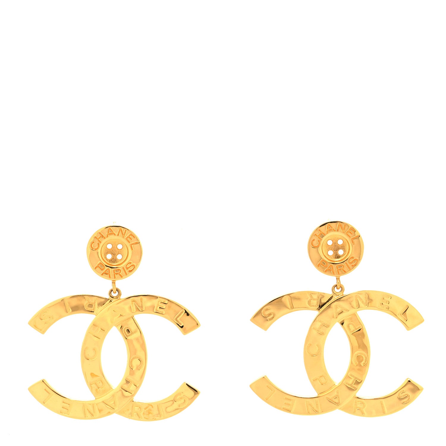 Chanel Metal Large Paris Button Earrings Gold 1 of 4