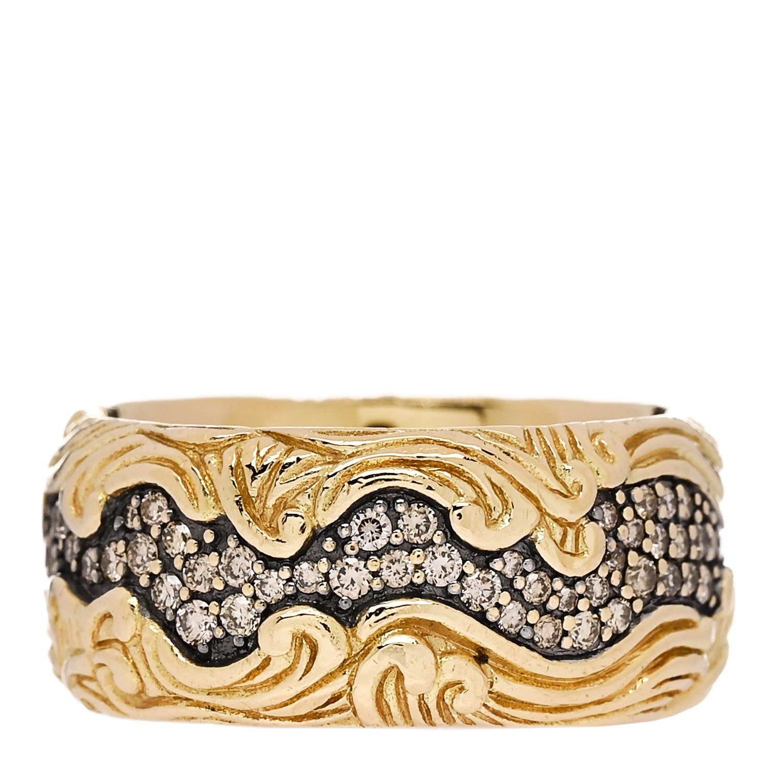 David Yurman 18K Yellow White Gold Cognac Diamond Waves Band Ring 62 10 3 of 5