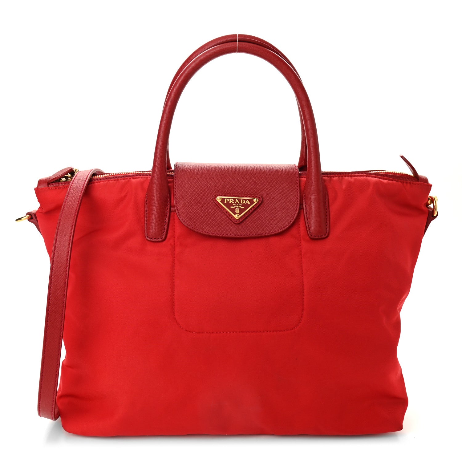 Prada Tessuto Nylon Saffiano Tote Rosso 1 of 9