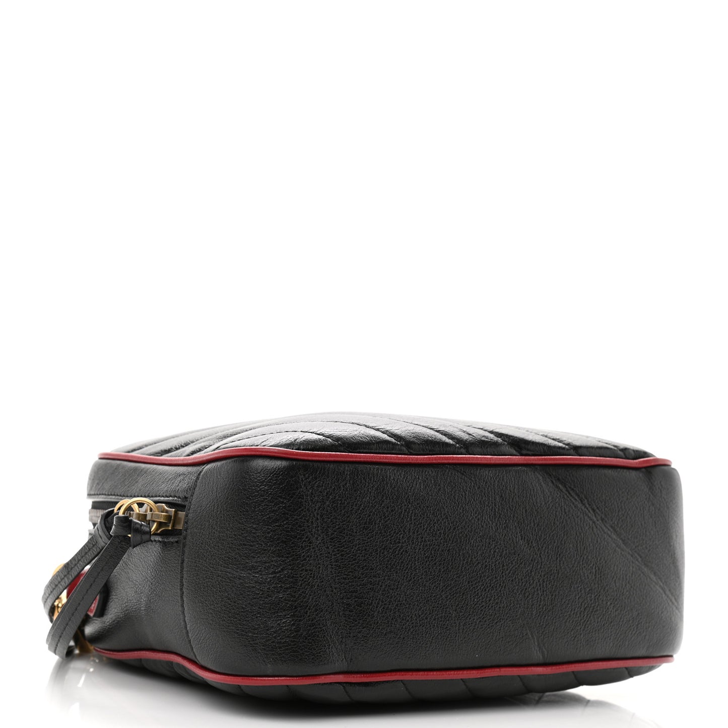 Vintage Effect Calfskin Matelasse Diagonal Small Torchon GG Marmont Bamboo Top Handle Shoulder Bag Black Romantic Cherry