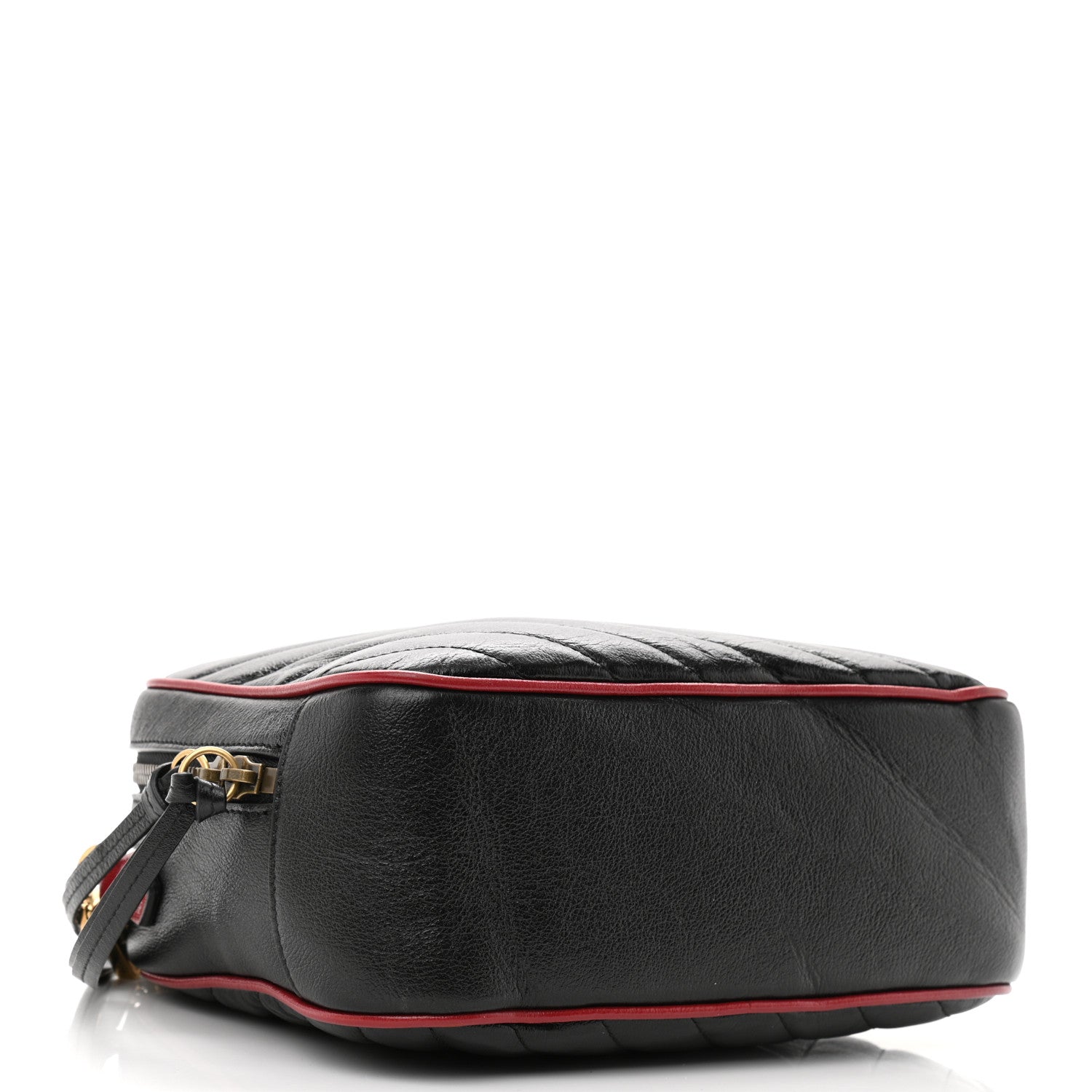 Gucci Vintage Effect Calfskin Matelasse Diagonal Small Torchon GG Marmont Bamboo Top Handle Shoulder Bag Black Romantic Cherry 4 of 12