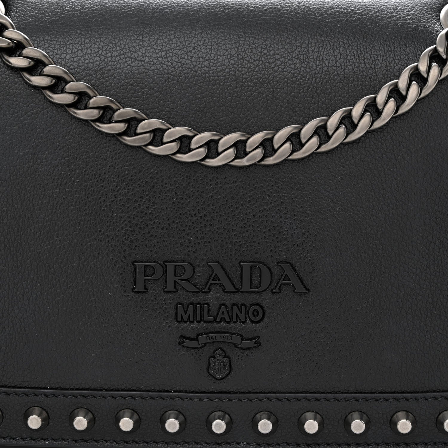 Prada Glace Calfskin Studded Crossbody Black 9 of 11